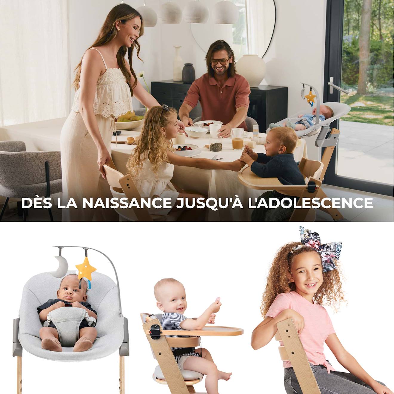 Ensemble Chaise Haute En Bois 3 En 1 Transat Enock + Calmee, Pratique Et Confortable Gris (Kinderkraft) - Image 2