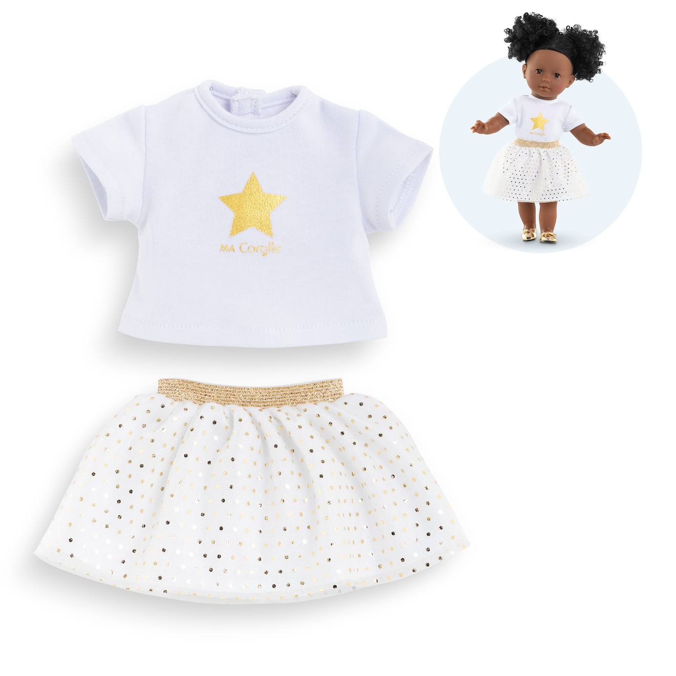 Ensemble Jupe & T Shirt Crème Et Or Pour Poupée Ma Corolle Multicolore Ensemble Jupe & T Shirt Crème Et Or Pour Poupée Ma Corolle Multicolore