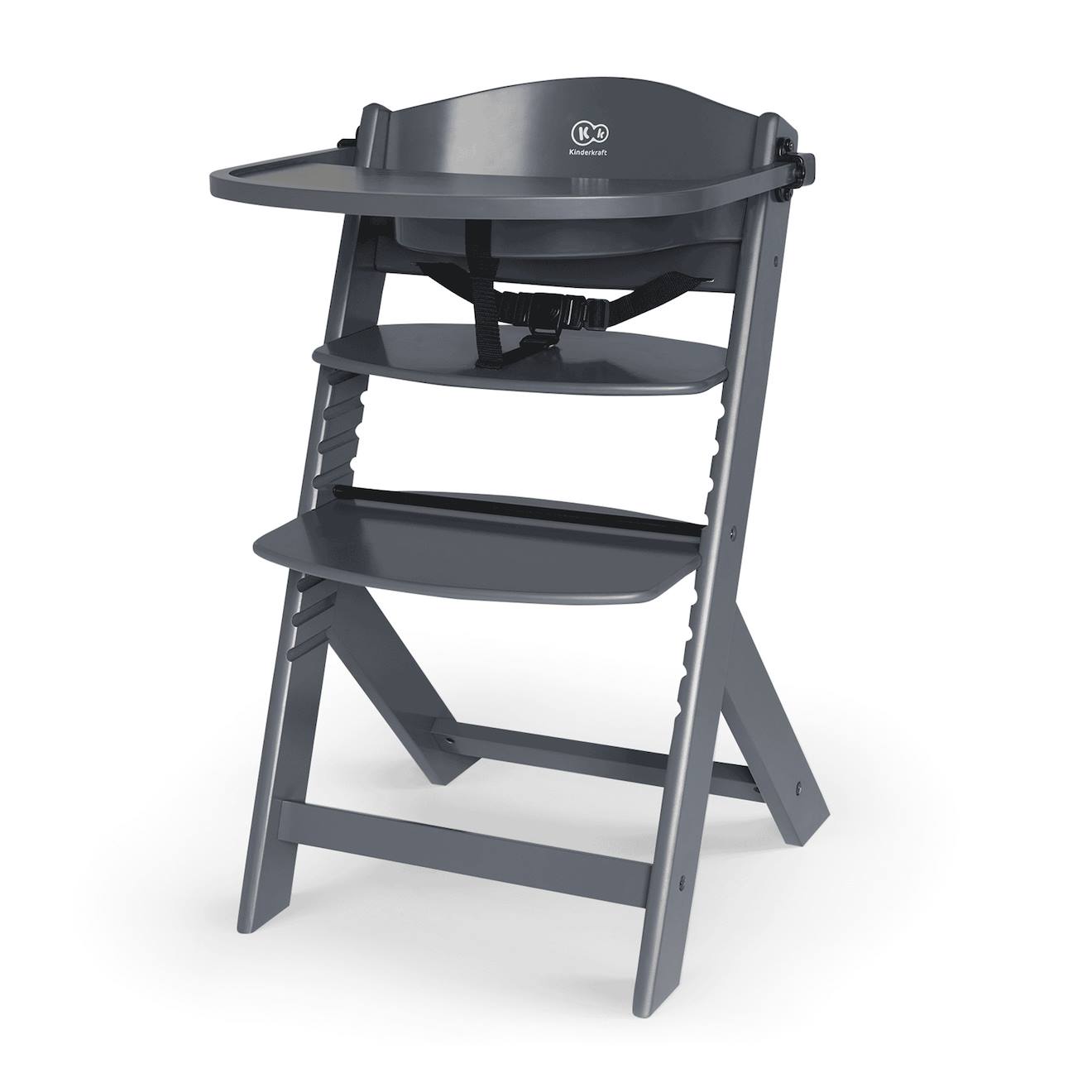 Chaise Haute Bois 3 En 1 Reglable Avec Harnais, Évolutive, Réglable Gris