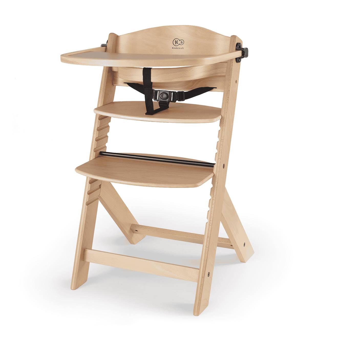 Chaise Haute Évolutive Kinderkraft Enock 2 En 1 Avec Assise Réglable, Repose-pieds Ajustable Et Bois De Hêtre Massif Bois Naturel