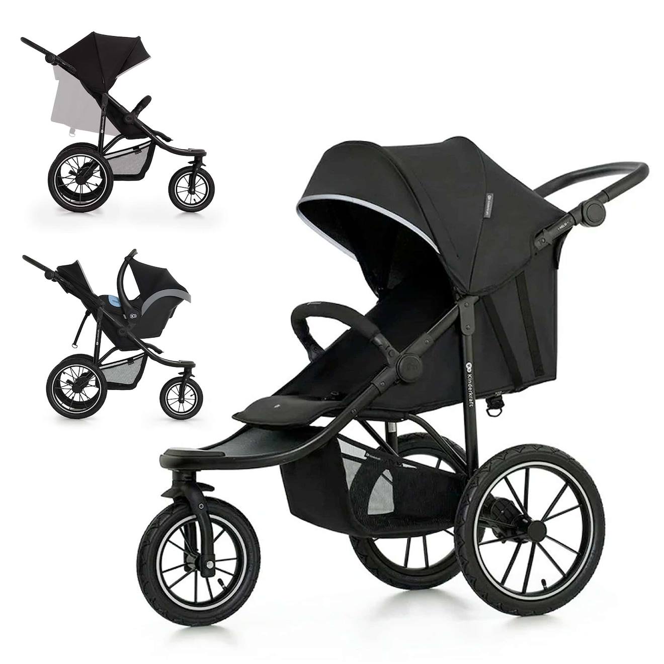 Poussette Tout Terrain Sportive Helsi 2, 3 Grandes Roues, Dès La Naissance Jusqu'à 22 Kg Noir