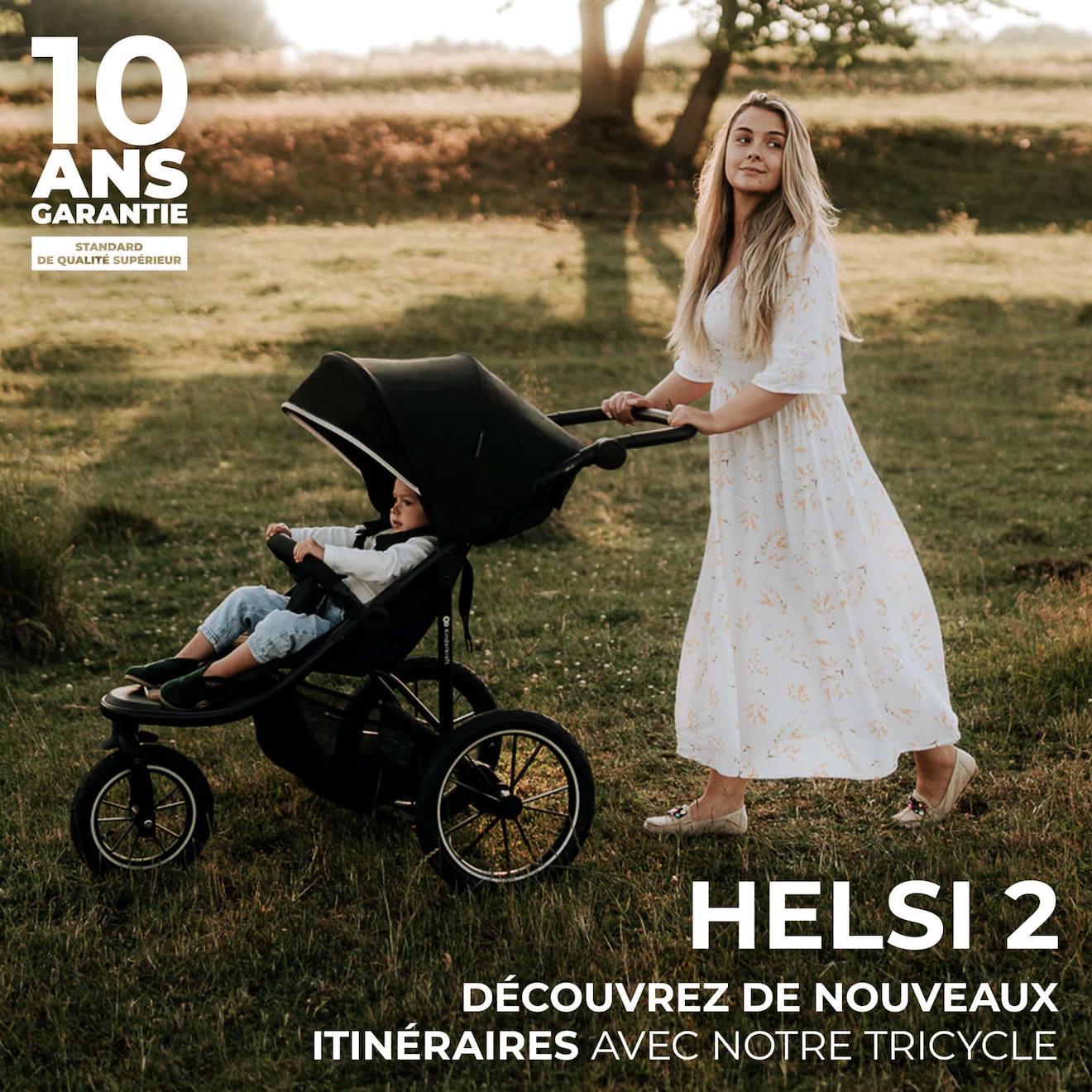 Poussette Tout Terrain Sportive Helsi 2, 3 Grandes Roues, Dès La Naissance Jusqu'à 22 Kg Noir (Kinderkraft) - Image 1