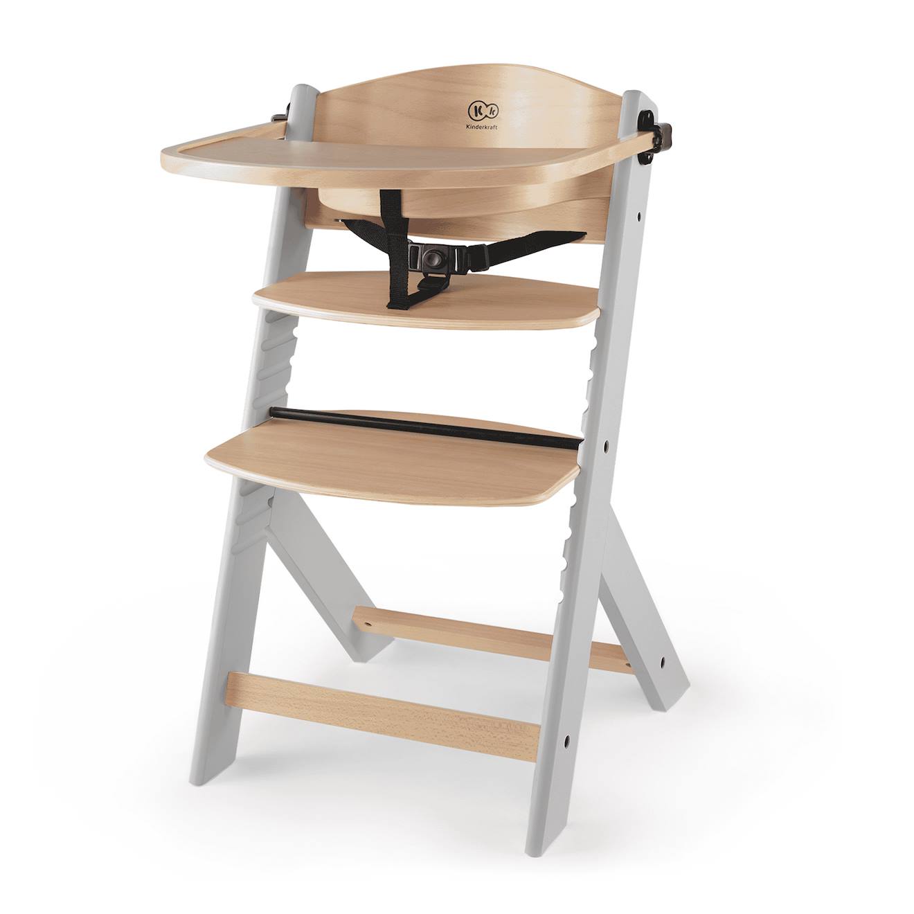 Chaise Haute Évolutive Kinderkraft Enock 2 En 1 Avec Assise Réglable, Repose-pieds Ajustable Et Bois De Hêtre Massif Gris / Bois