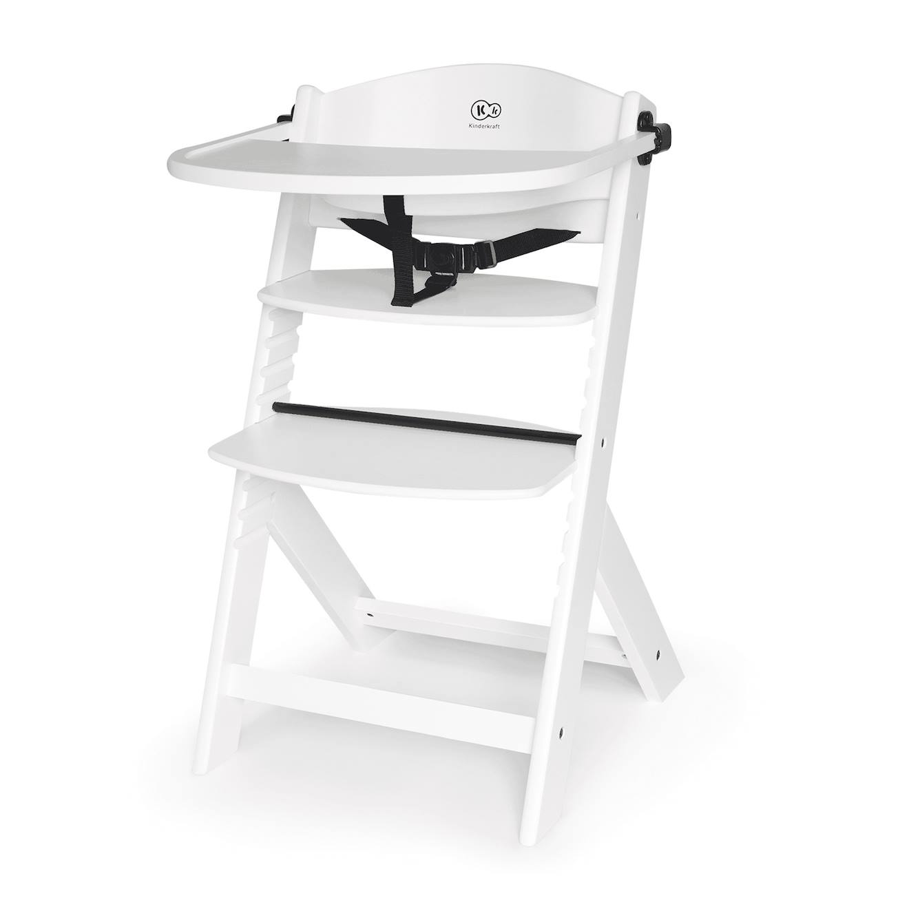 Chaise Haute Évolutive Kinderkraft Enock 2 En 1 Avec Assise Réglable, Repose-pieds Ajustable Et Bois De Hêtre Massif Blanc