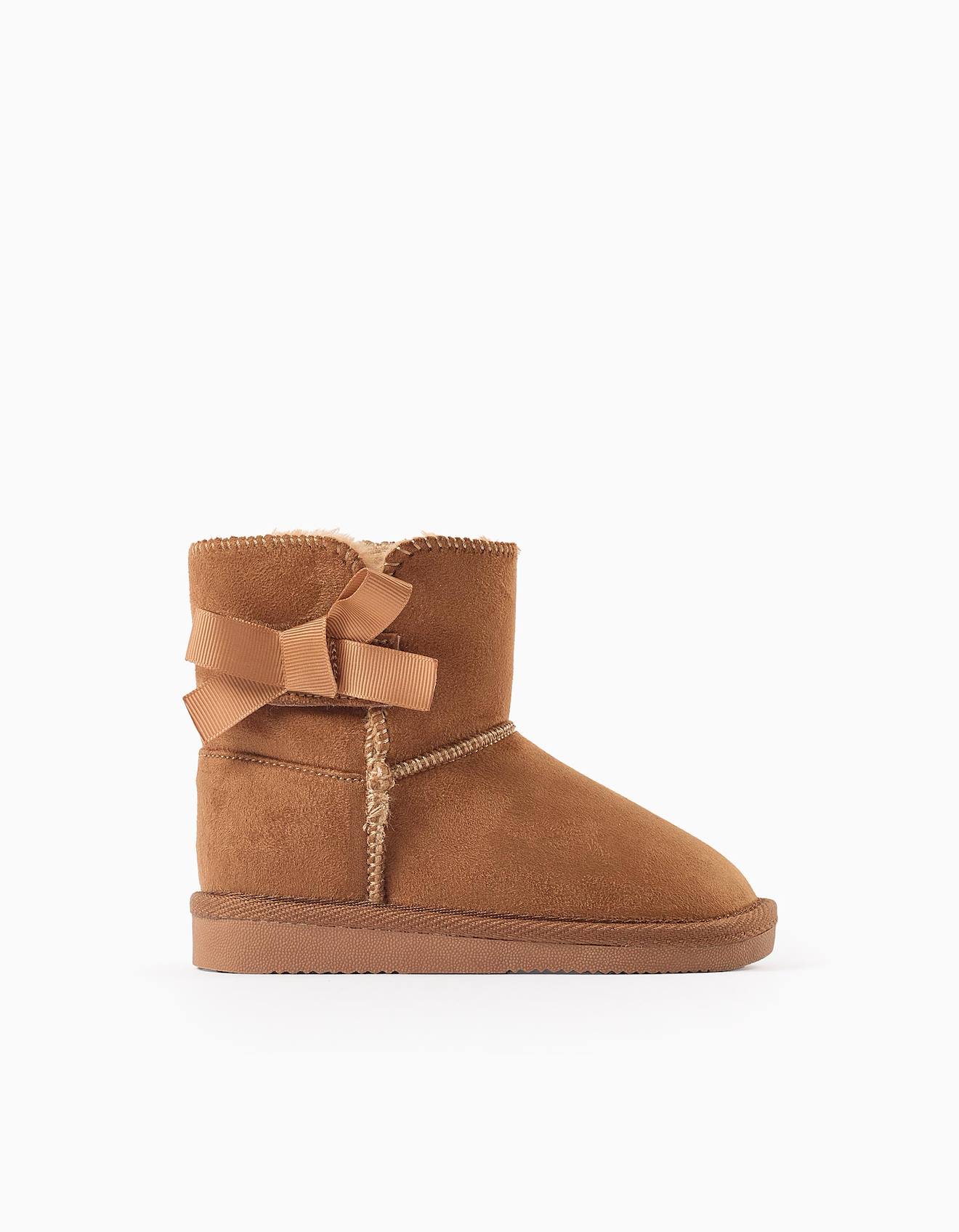 Bottes Avec Nœud À Scratch Et Doublure En Fourrure Beige