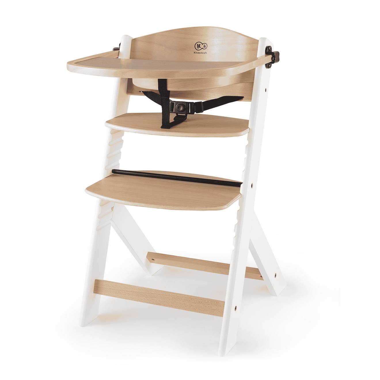 Chaise Haute Bois 3 En 1 Reglable Avec Harnais, Évolutive, Réglable Blanc/bois (Kinderkraft) - Couverture