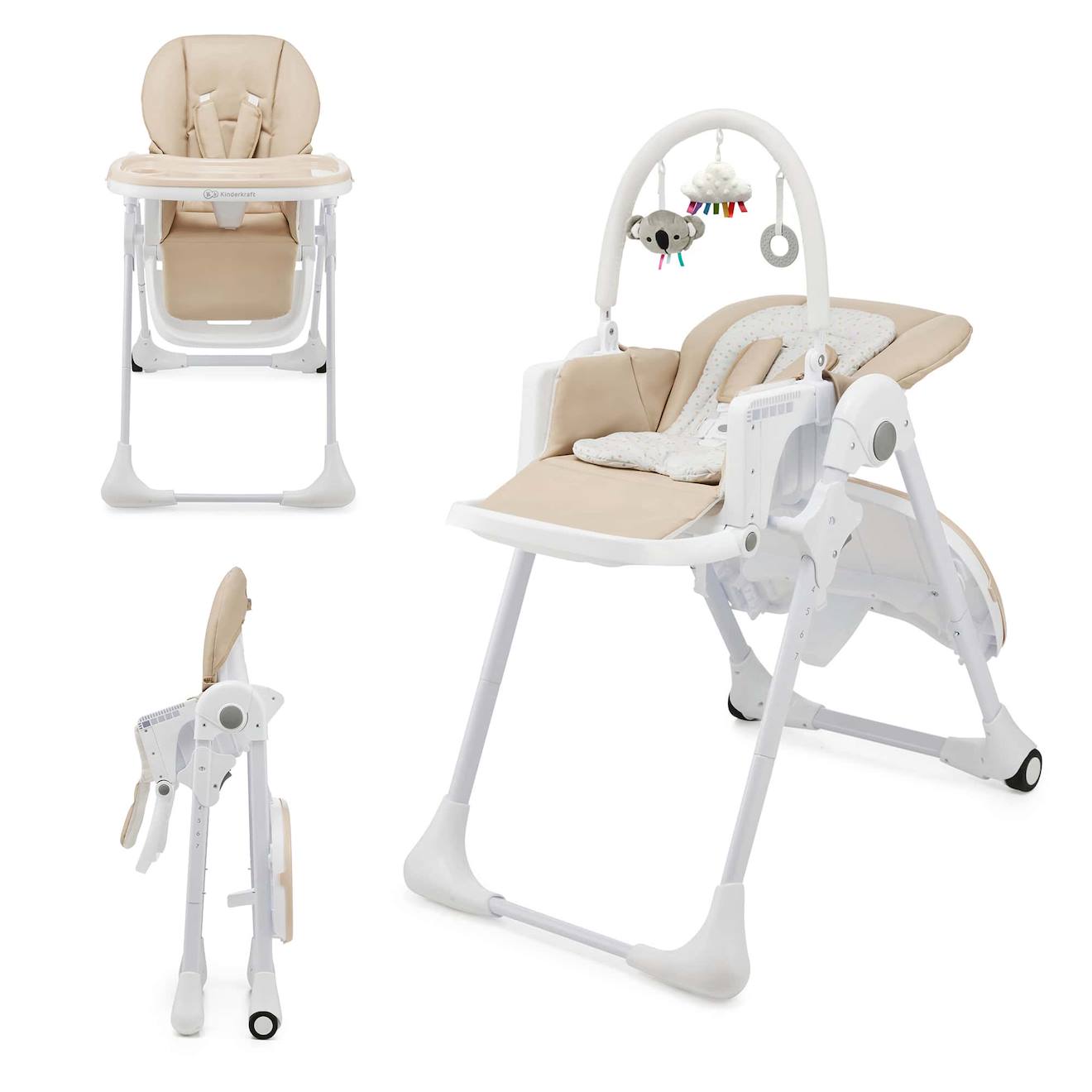 Chaise Haute 2 en 1, ergonomique, inclinable, pliable avec hauteur réglable beige - Kinderkraft