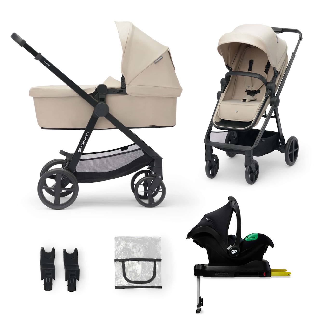 Poussette Newly 4 En 1 Avec Siège 2 En 1 Transformable, Mink Pro I-size, Travel System Et Pliage Facile Beige