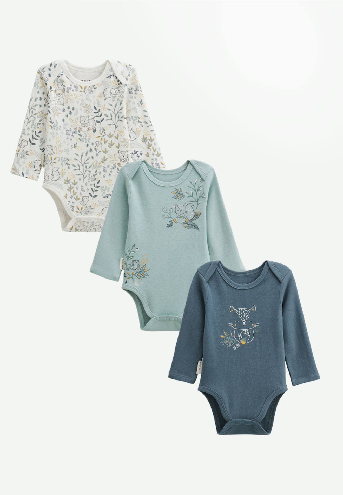Lot De 3 Bodies Bébé Manches Longues Cacahuète Bleu