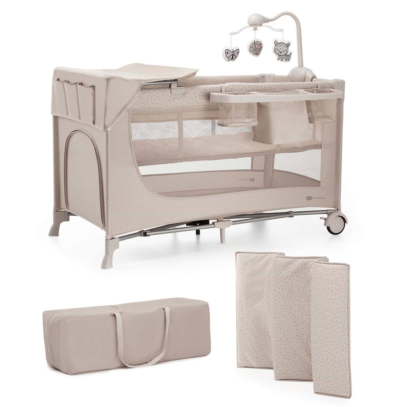 Lit Parapluie Joy 2 En 1 Avec Table À Langer, Niveau Réglable, Pliage Compact Et Sac De Transport Pratique Beige1