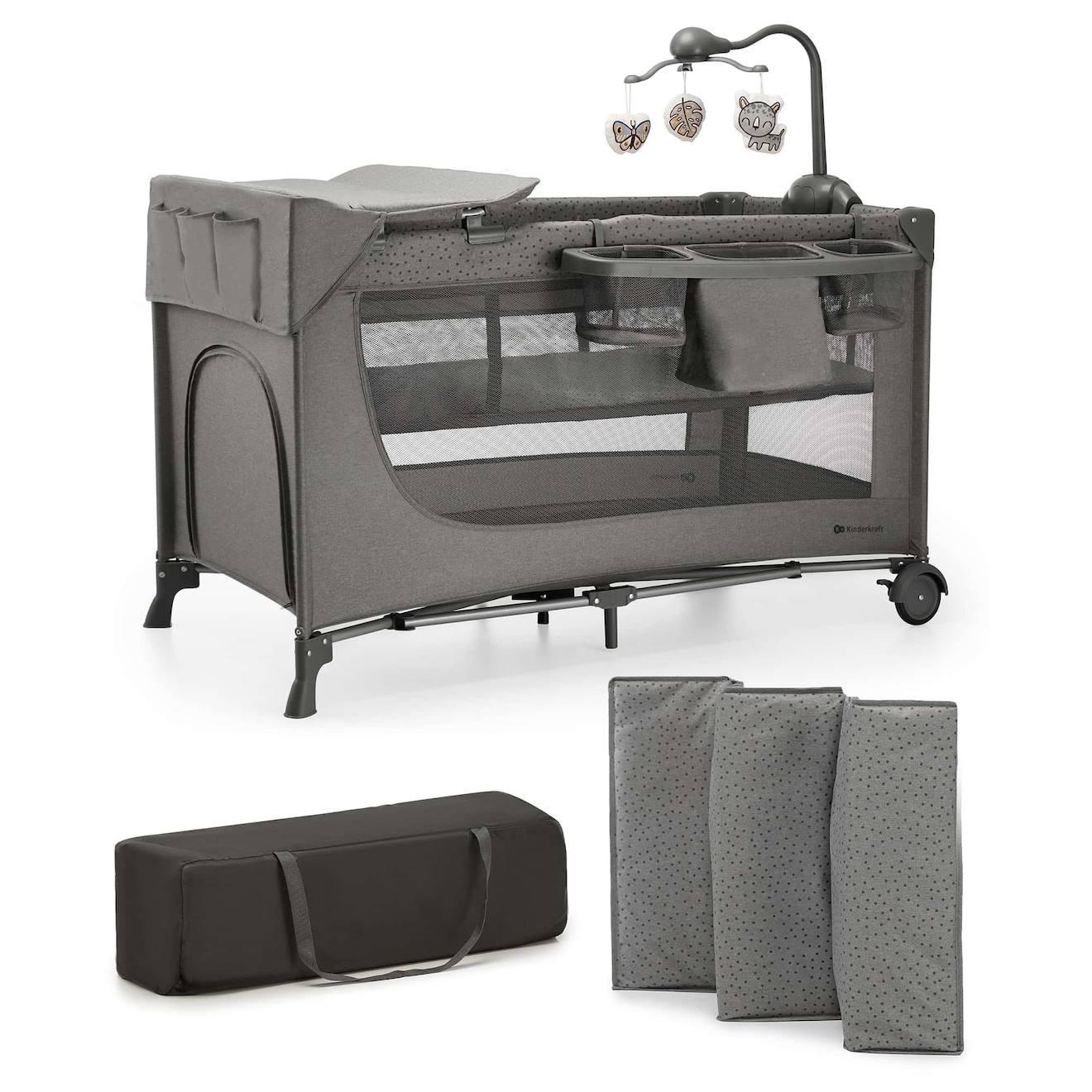 Lit Parapluie Joy 2 En 1 Avec Table À Langer, Niveau Réglable, Pliage Compact Et Sac De Transport Pratique Gris