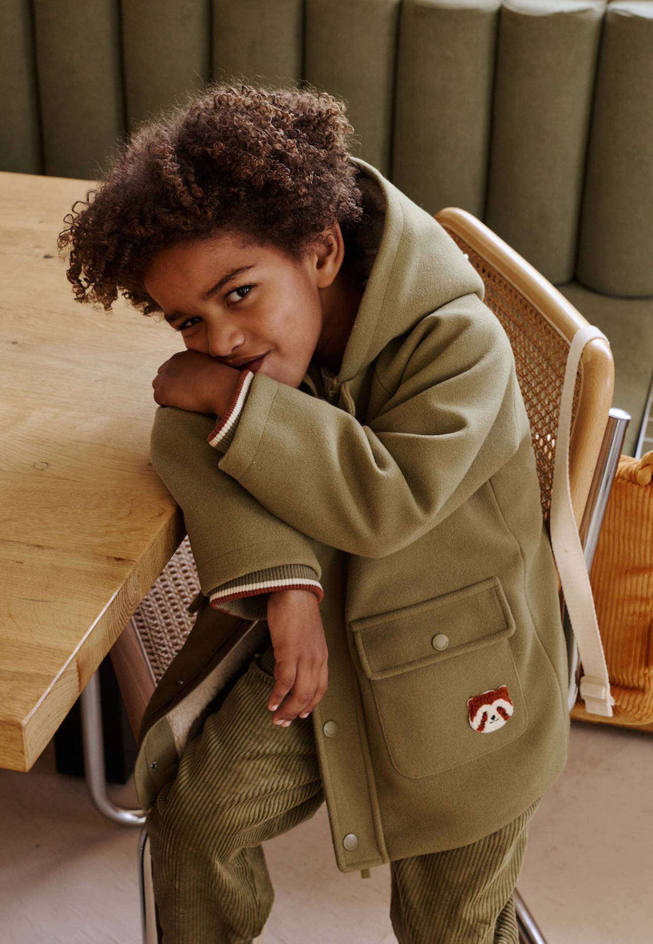 Manteau Enfant Doublé Sherpa Avec Capuche Gustin Kaki