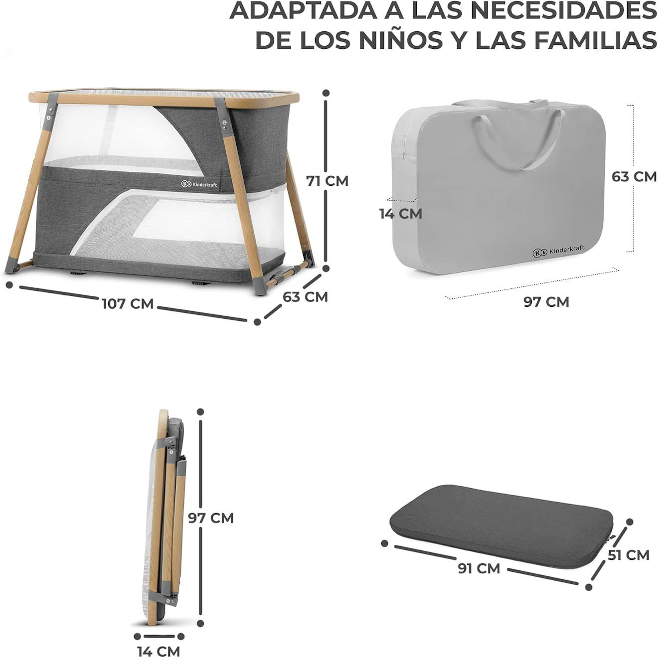 Lit Parapluie 4 En 1, Lit Bébé Avec Matelas, De La Naissance, Fonction Parc, Sac De Transport Inclus Gris - image 4