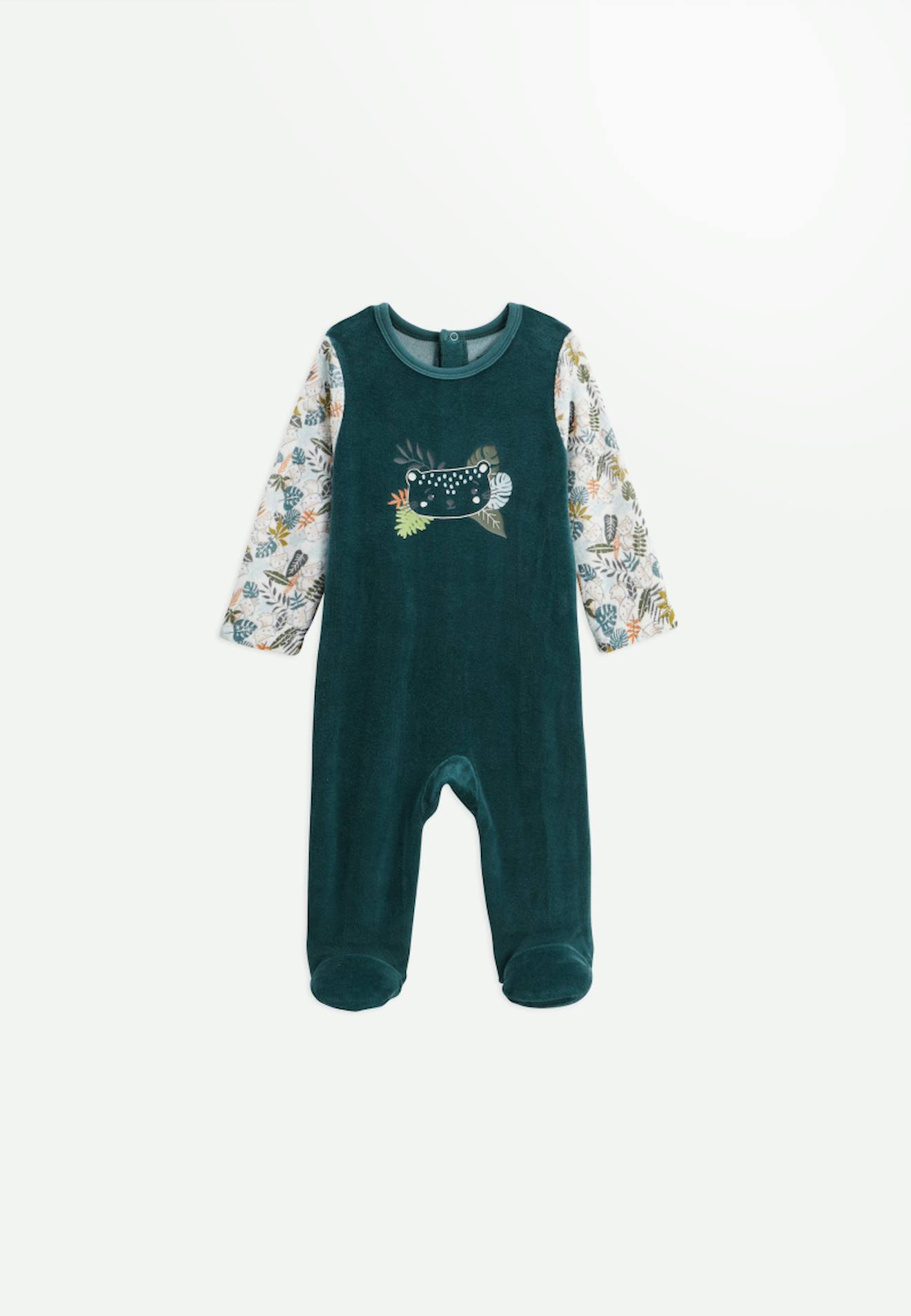 Pyjama bébé en velours canopée vert