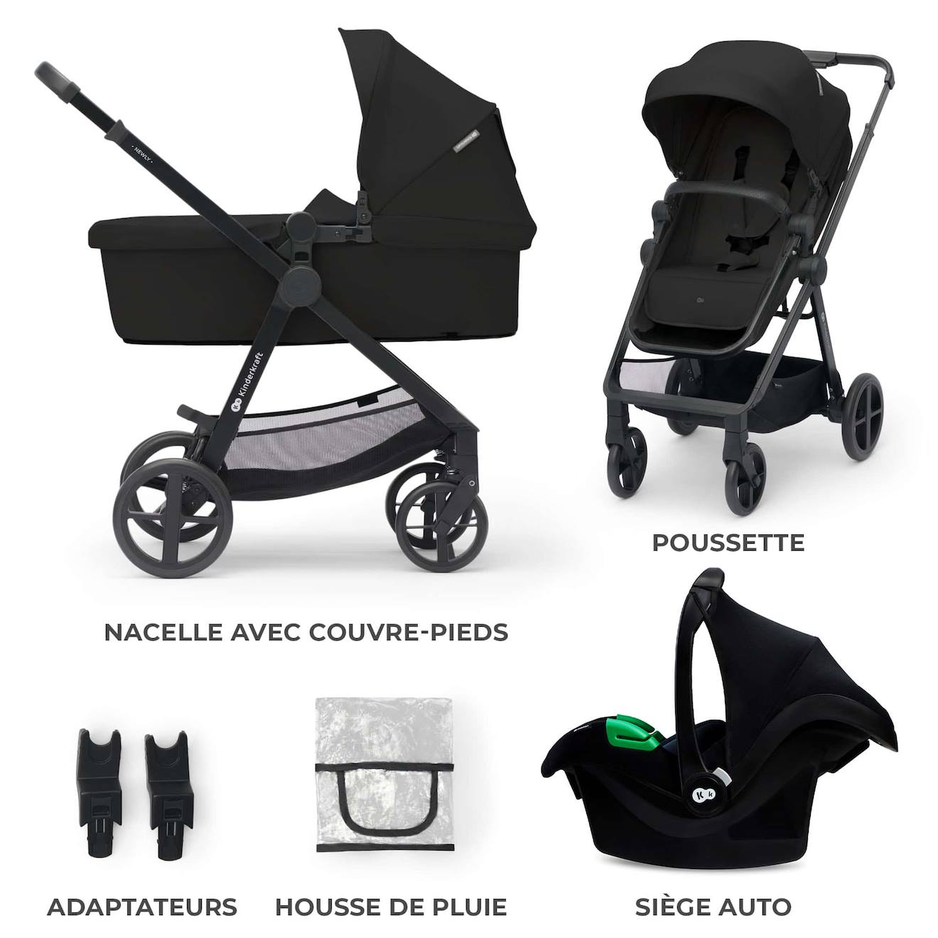 Poussette Trio Newly Dès La Naissance Noir (Kinderkraft) - Image 1