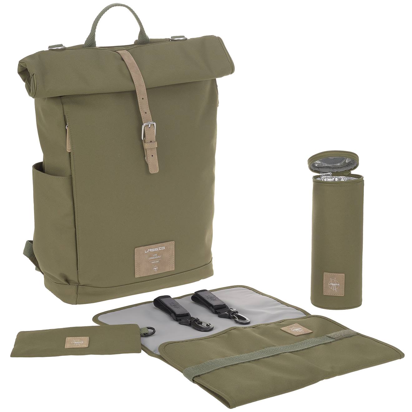 Sac À Dos À Langer Rolltop Anthracite Olive