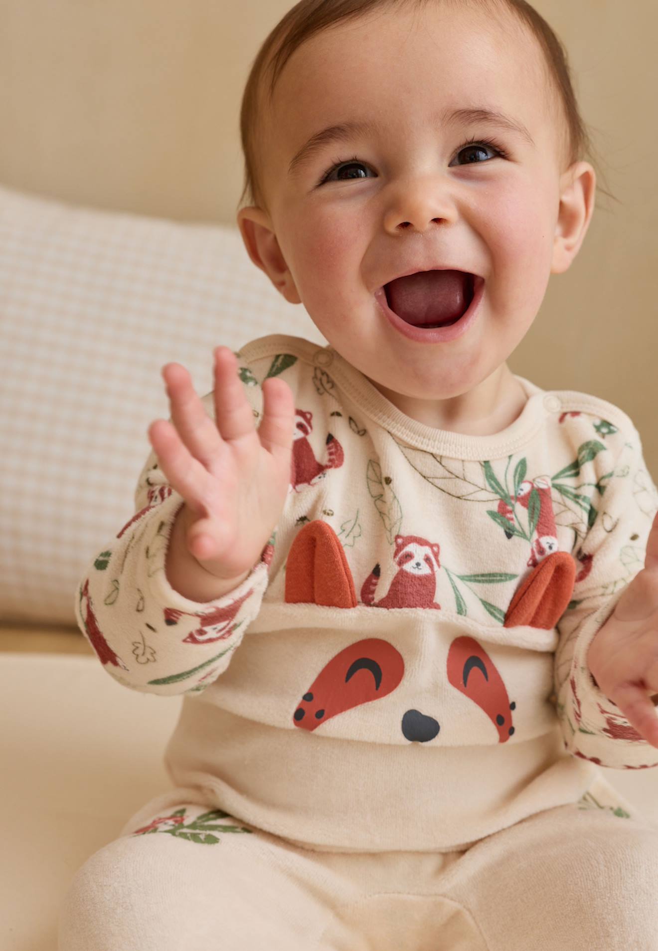 Pyjama bébé en velours gustin beige