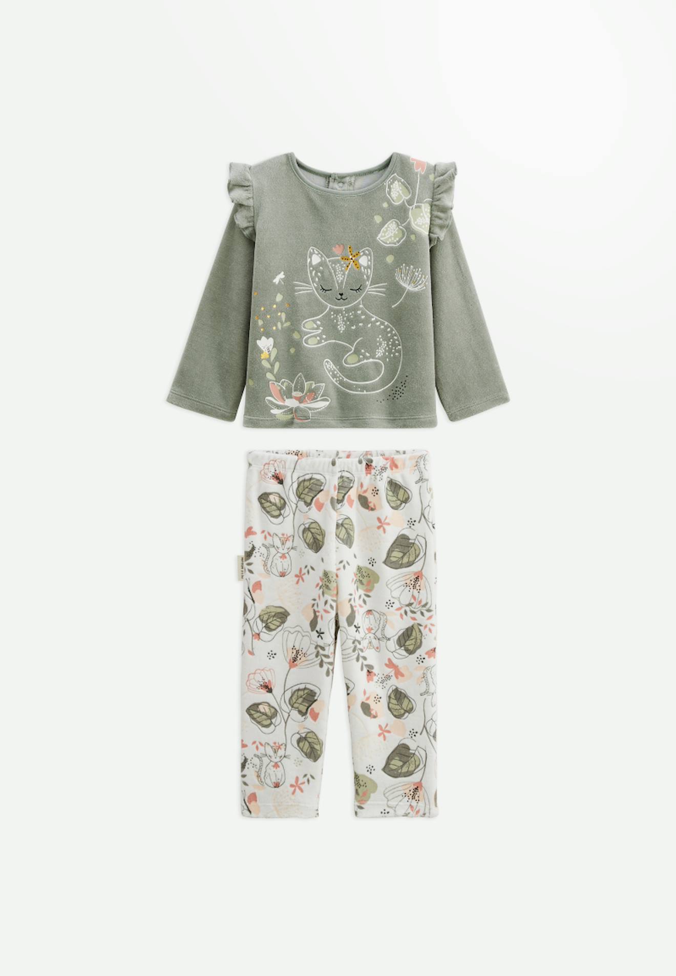 Pyjama Enfant 2 Pièces En Velours Lily Kaki