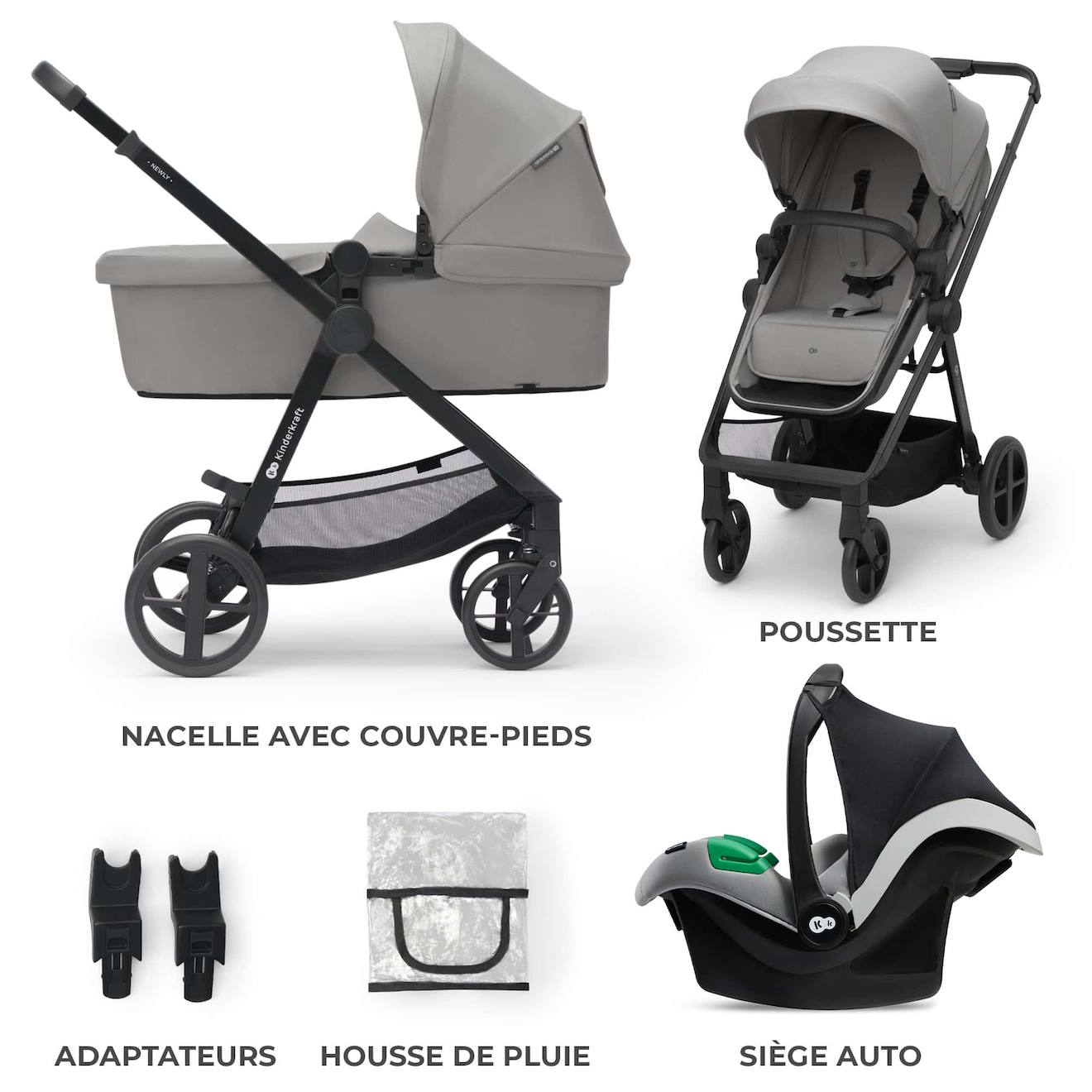 Poussette Trio Newly Dès La Naissance Gris (Kinderkraft) - Image 1