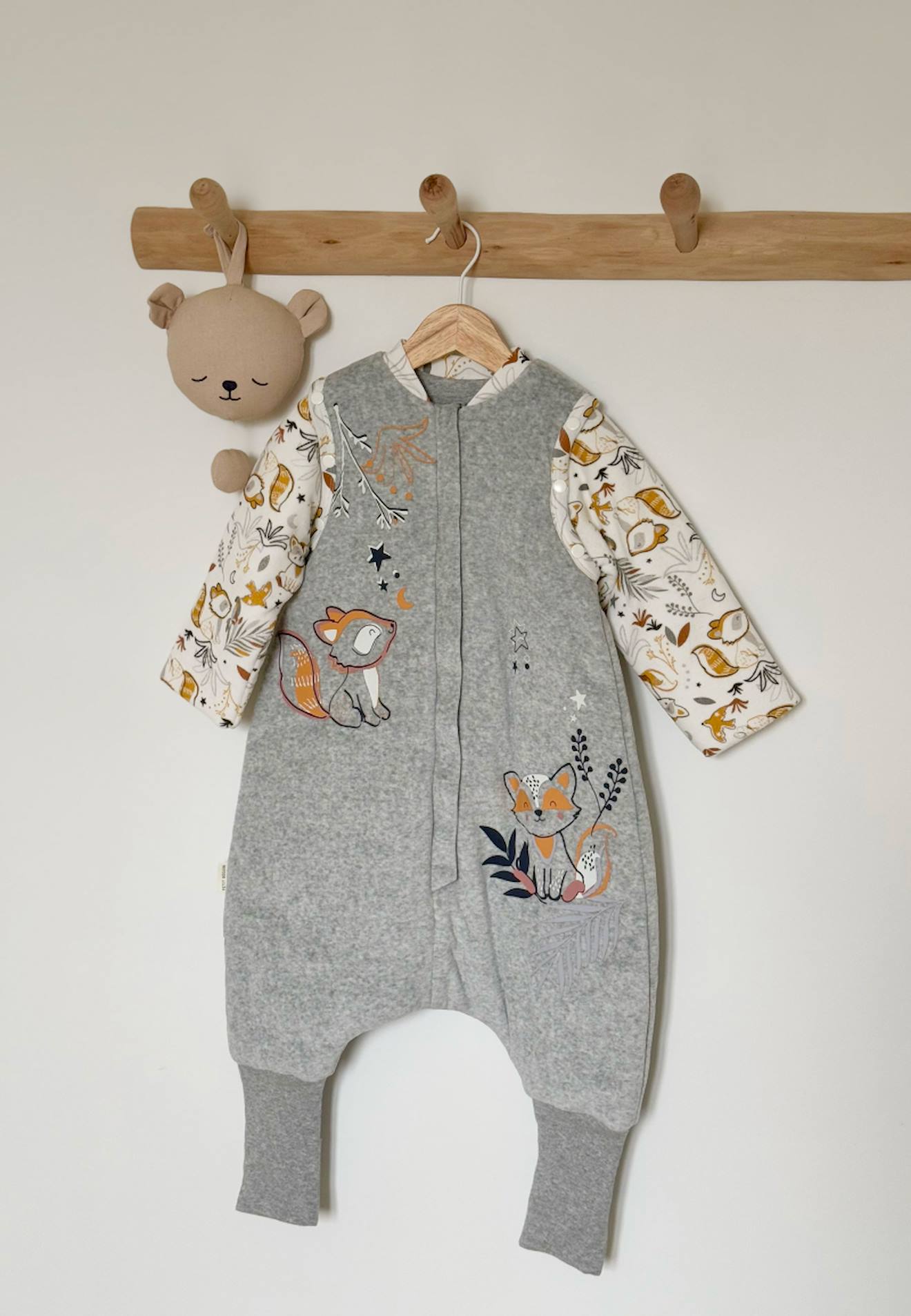 Turbulette D'hiver En Velours Avec Pieds Retroussables Et Manches Amovibles Petit Loup Gris