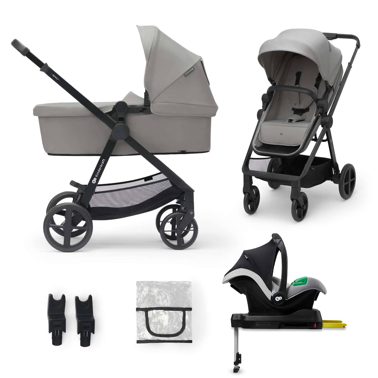 Poussette Newly 4 En 1 Avec Siège 2 En 1 Transformable, Mink Pro I-size, Travel System Et Pliage Facile Gris