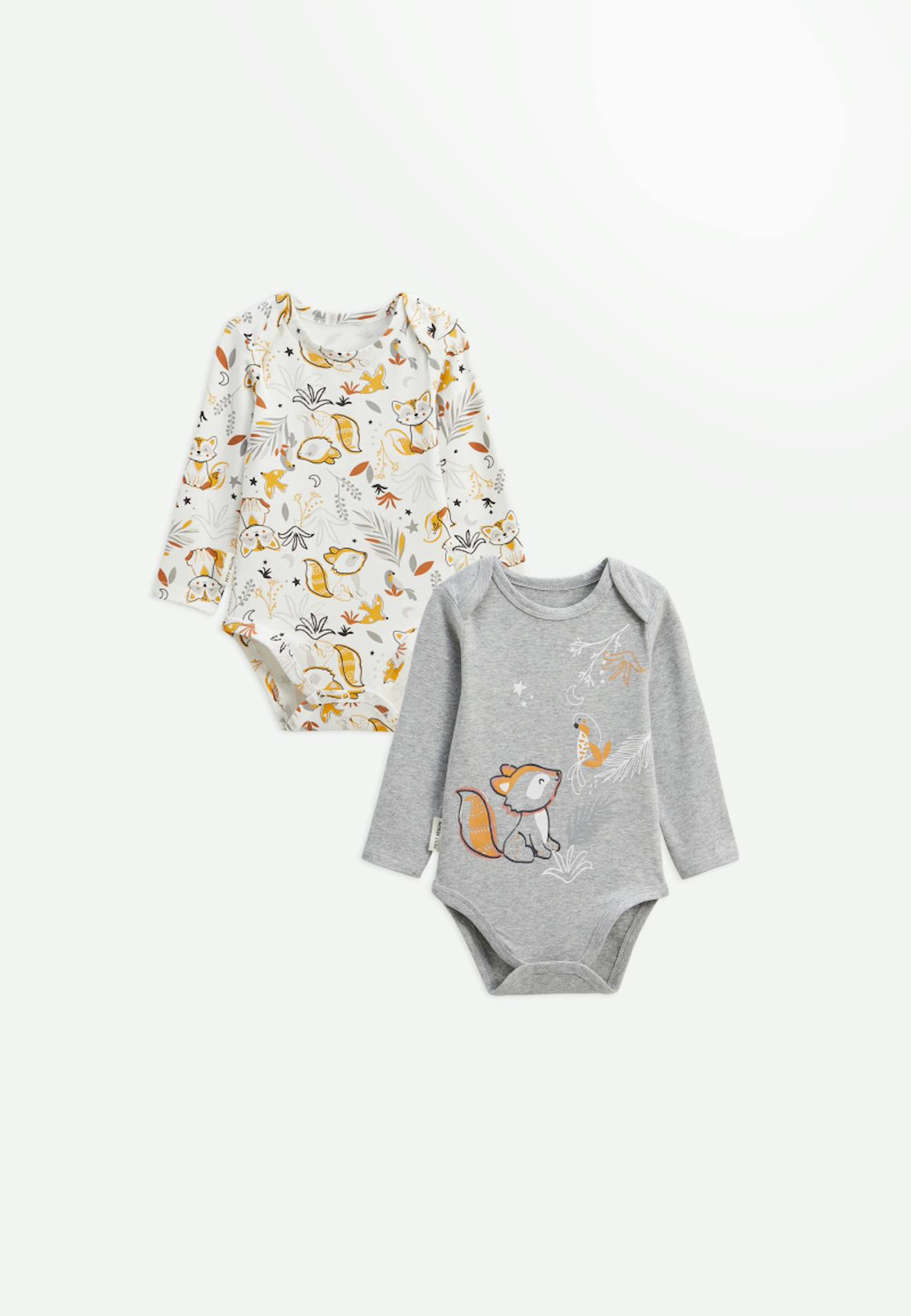 Lot De 2 Bodies Bébé Manches Longues Petit Loup Gris