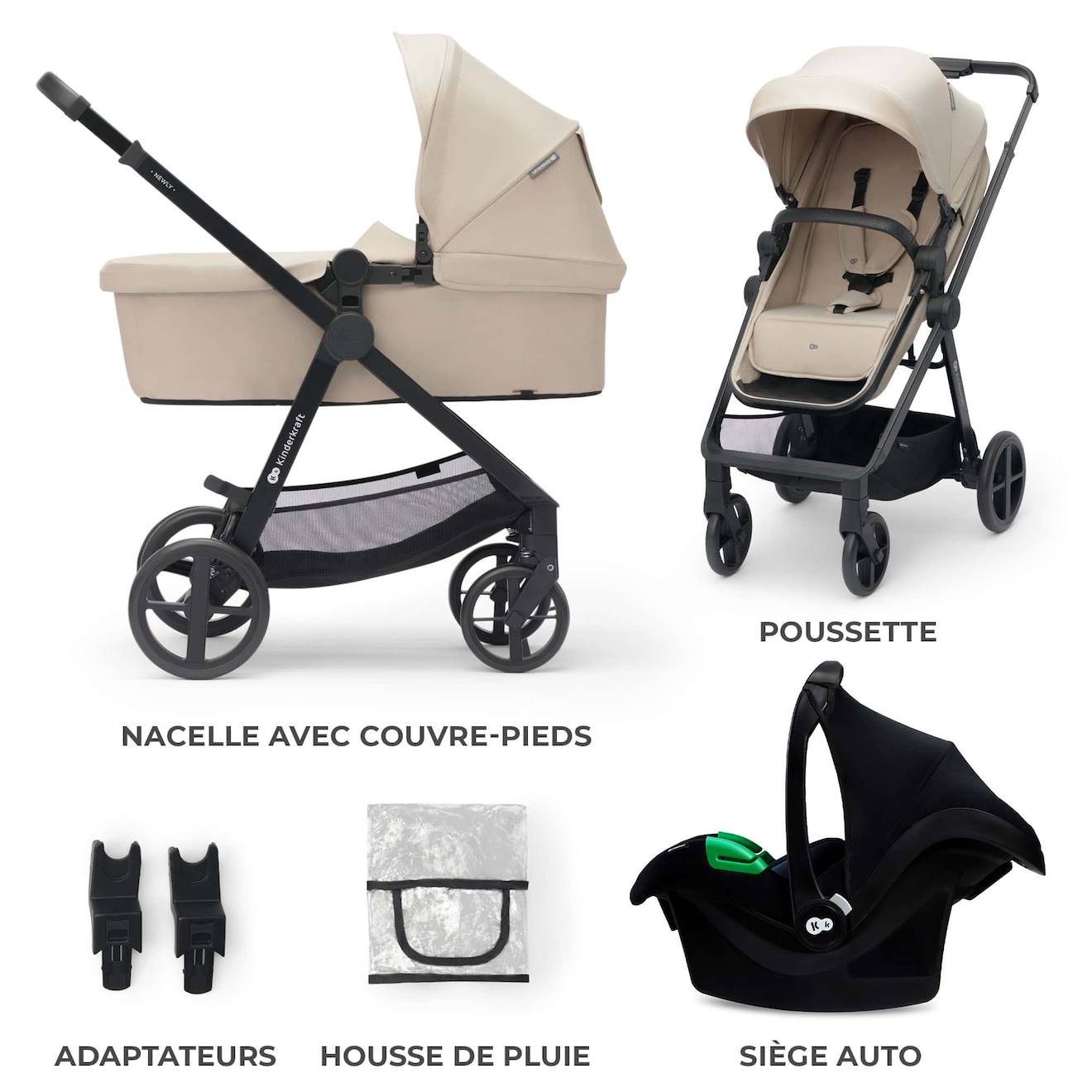 Poussette Trio Newly Dès La Naissance Beige (Kinderkraft) - Image 1