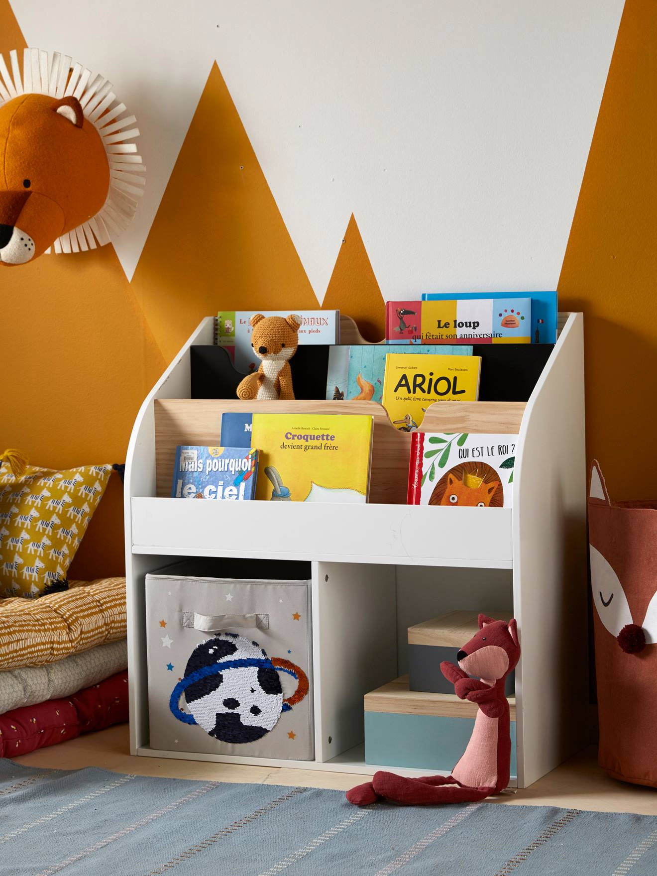 Meuble de rangement 2 cases + étagère-bibliothèque LIGNE SCHOOL blanc (Vertbaudet) - Image 1