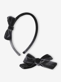 Ensemble serre-tête et barrette fille en velours  - vertbaudet enfant