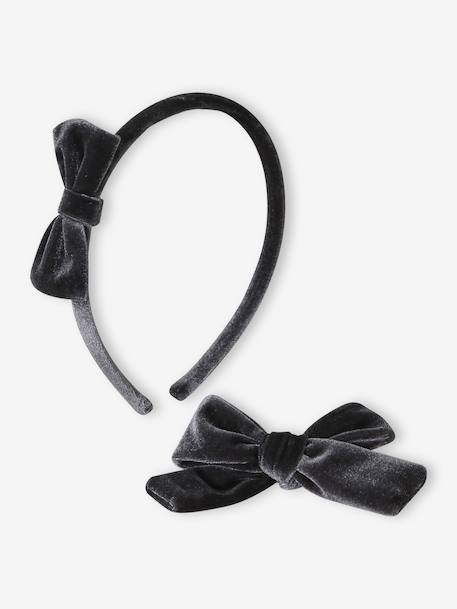 Ensemble serre-tête et barrette fille en velours  - vertbaudet enfant