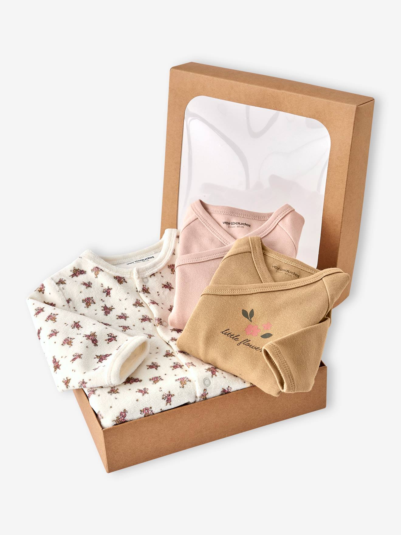 Ensemble pyjama bébé + 2 bodies coffret cadeau naissance écru