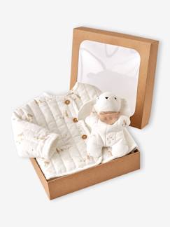 Jouet-Veste bébé matelassée en velours + doudou coffret cadeau naissance