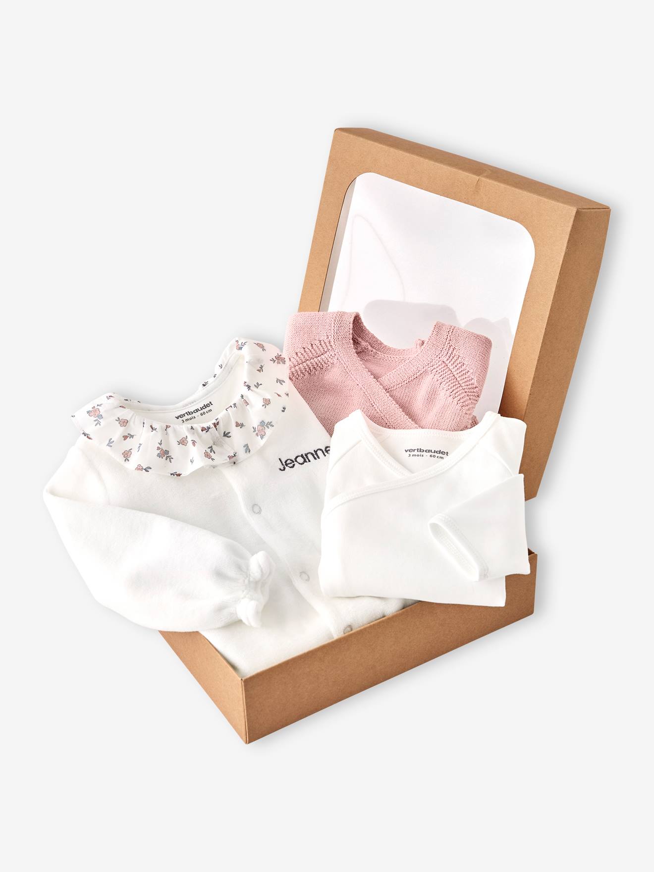Ensemble bébé fille pyjama body gilet coffret cadeau naissance rose