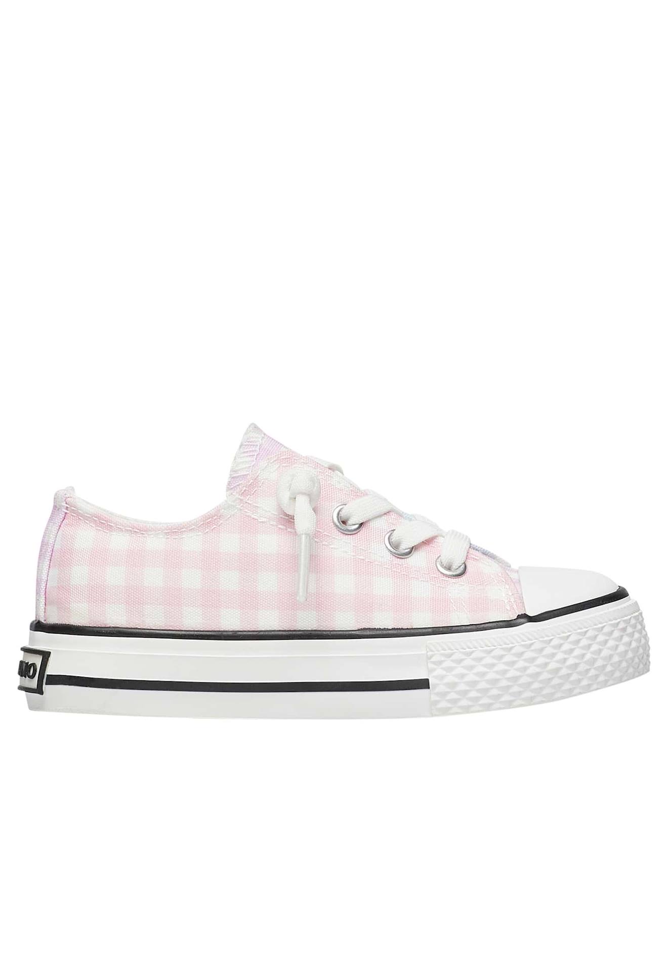 Baskets En Cuir Et Tissu À Imprimé À Carreaux Ayasy. Blanc-rose