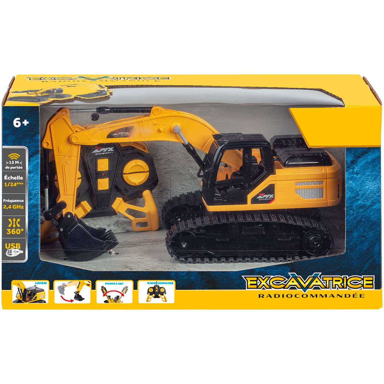 Excavatrice Radiocommandée À Chenilles Échelle 1/24ème Jaune