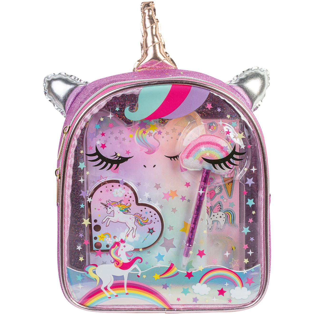 Sac À Paillettes Avec Papeterie 24cm Licorne Multicolore
