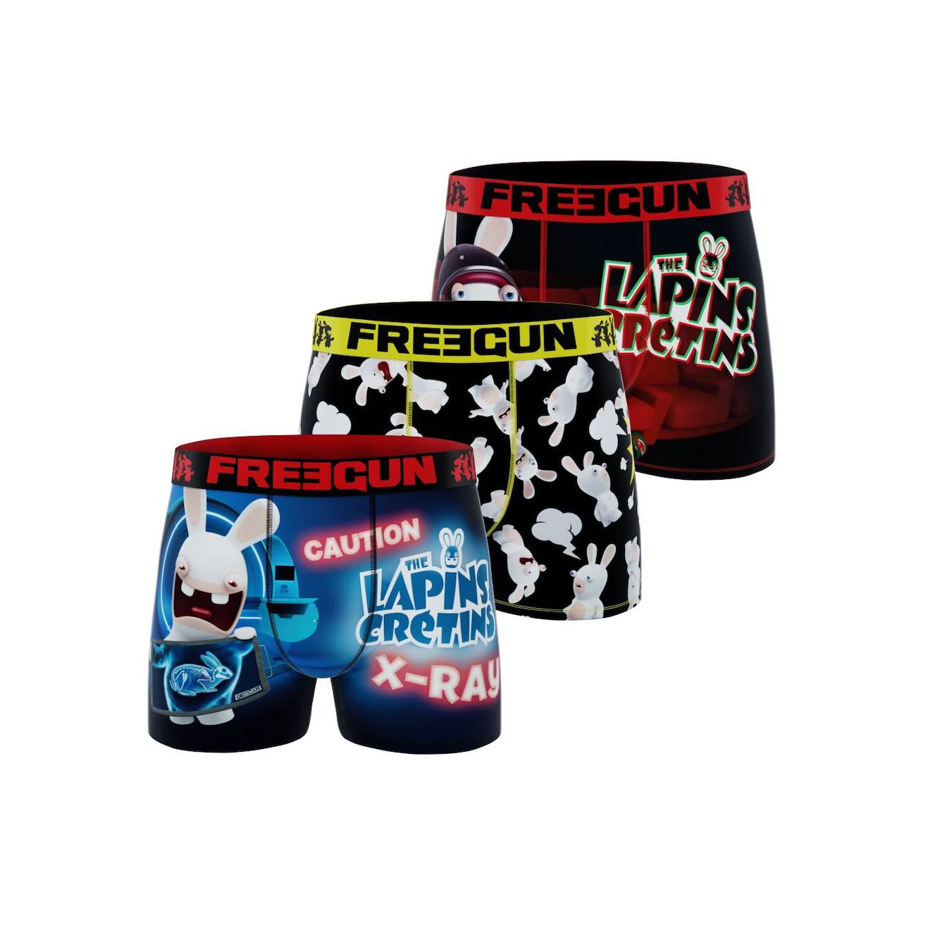 Lot De 3 Boxers Lapins Crétins Bleu/jaune/rouge/noir/blanc