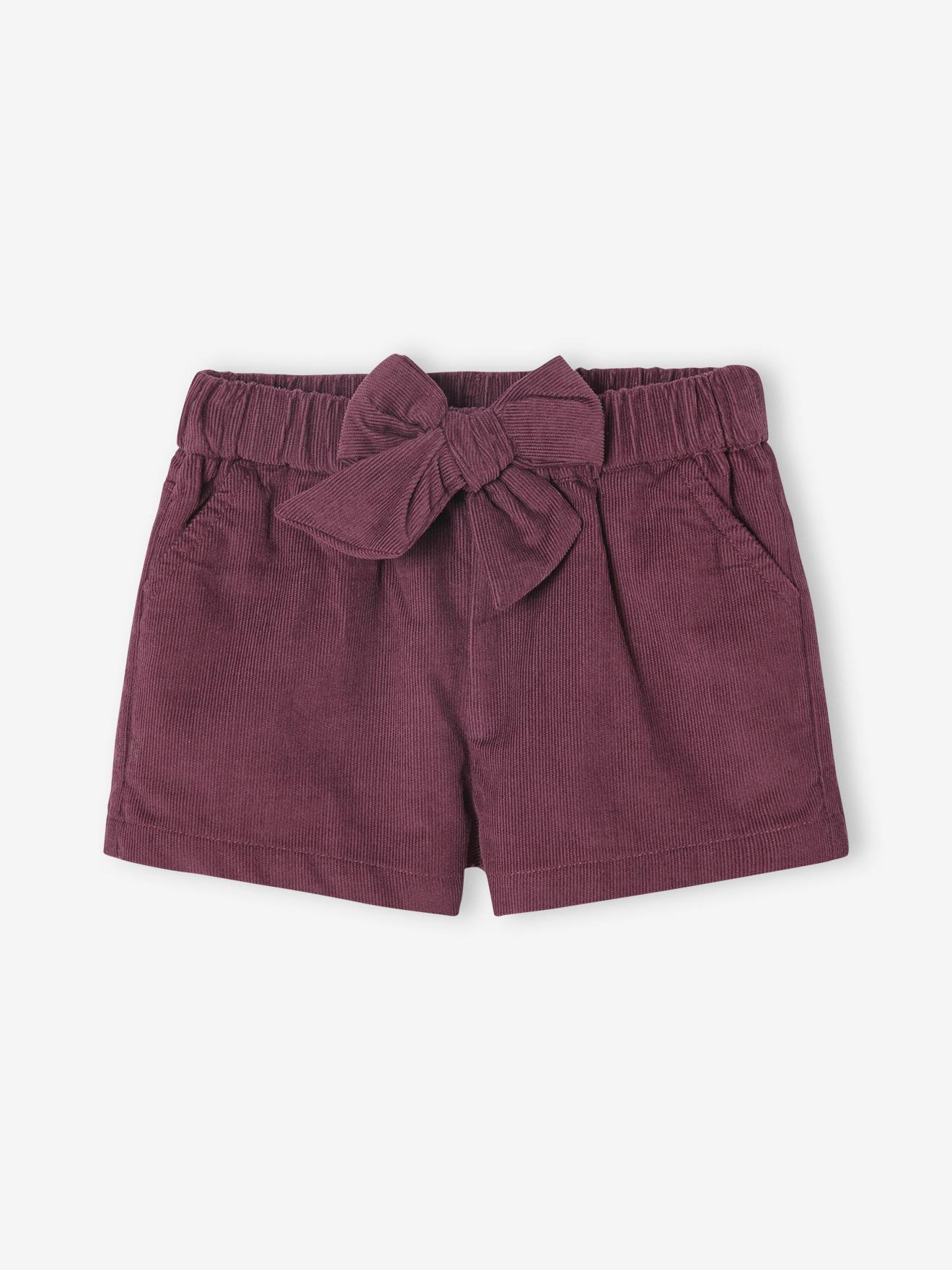Short bébé en velours côtelé aubergine