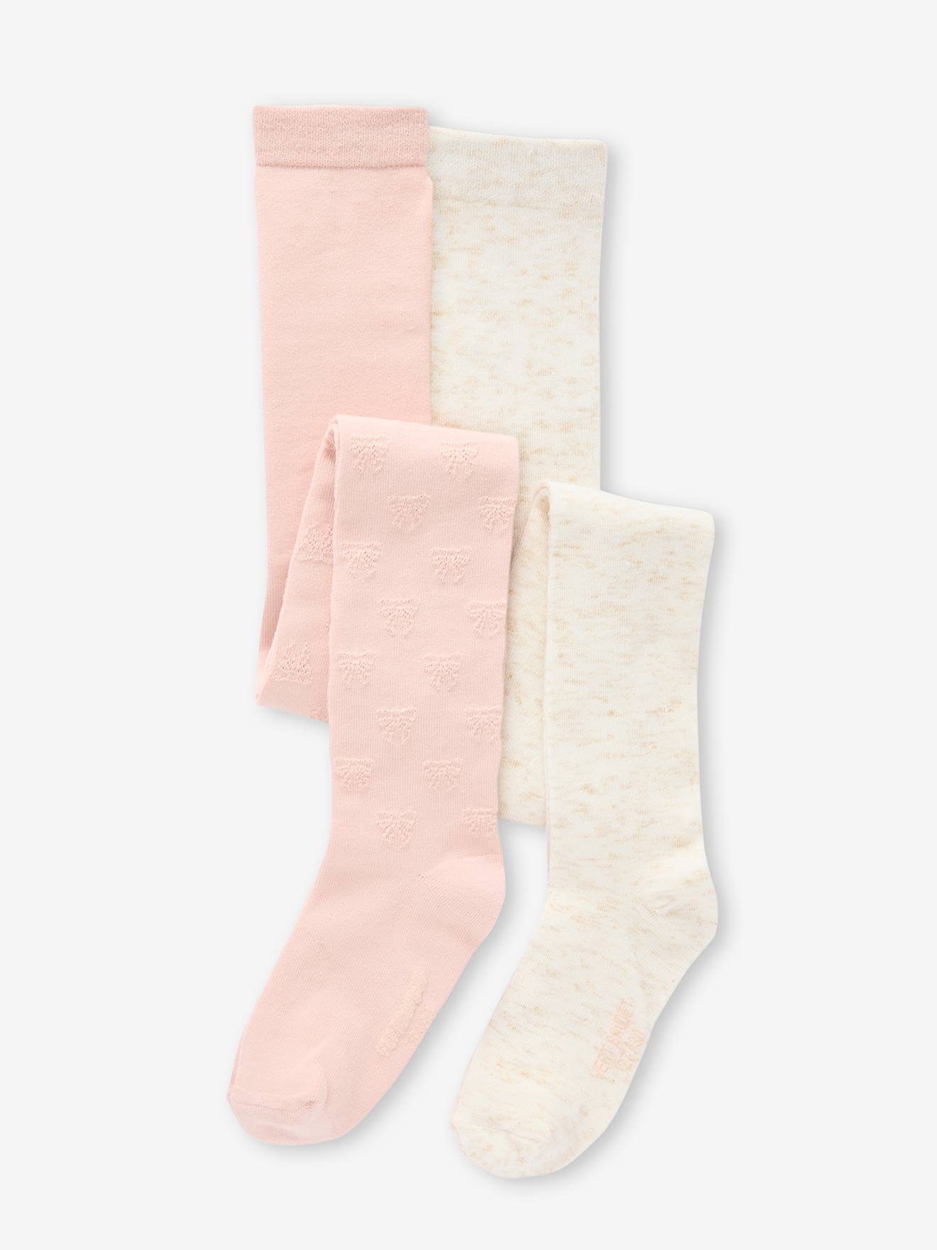 Lot de 2 paires de collants fille spécial fêtes rose pâle + blanc