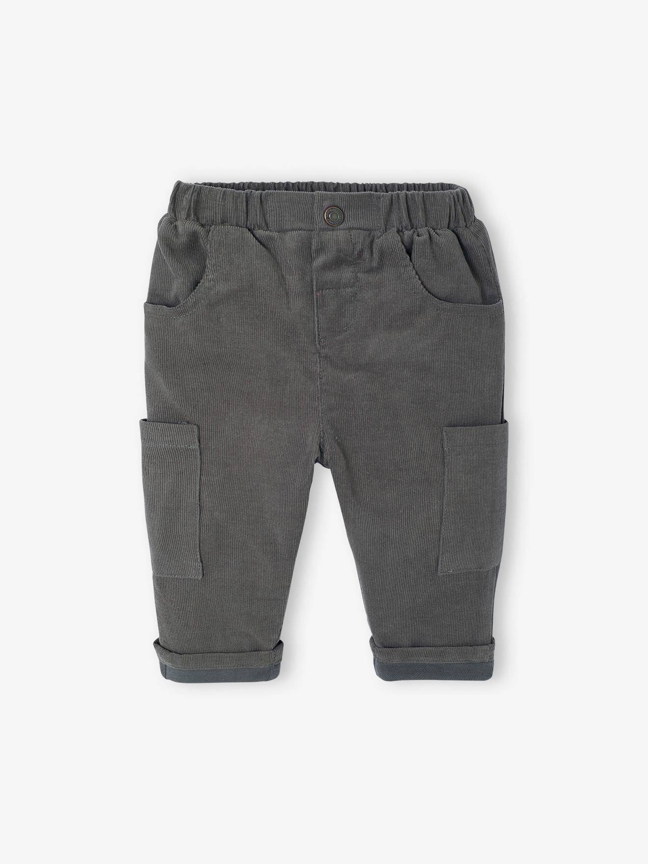Pantalon bébé coupe battle en velours doublé anthracite