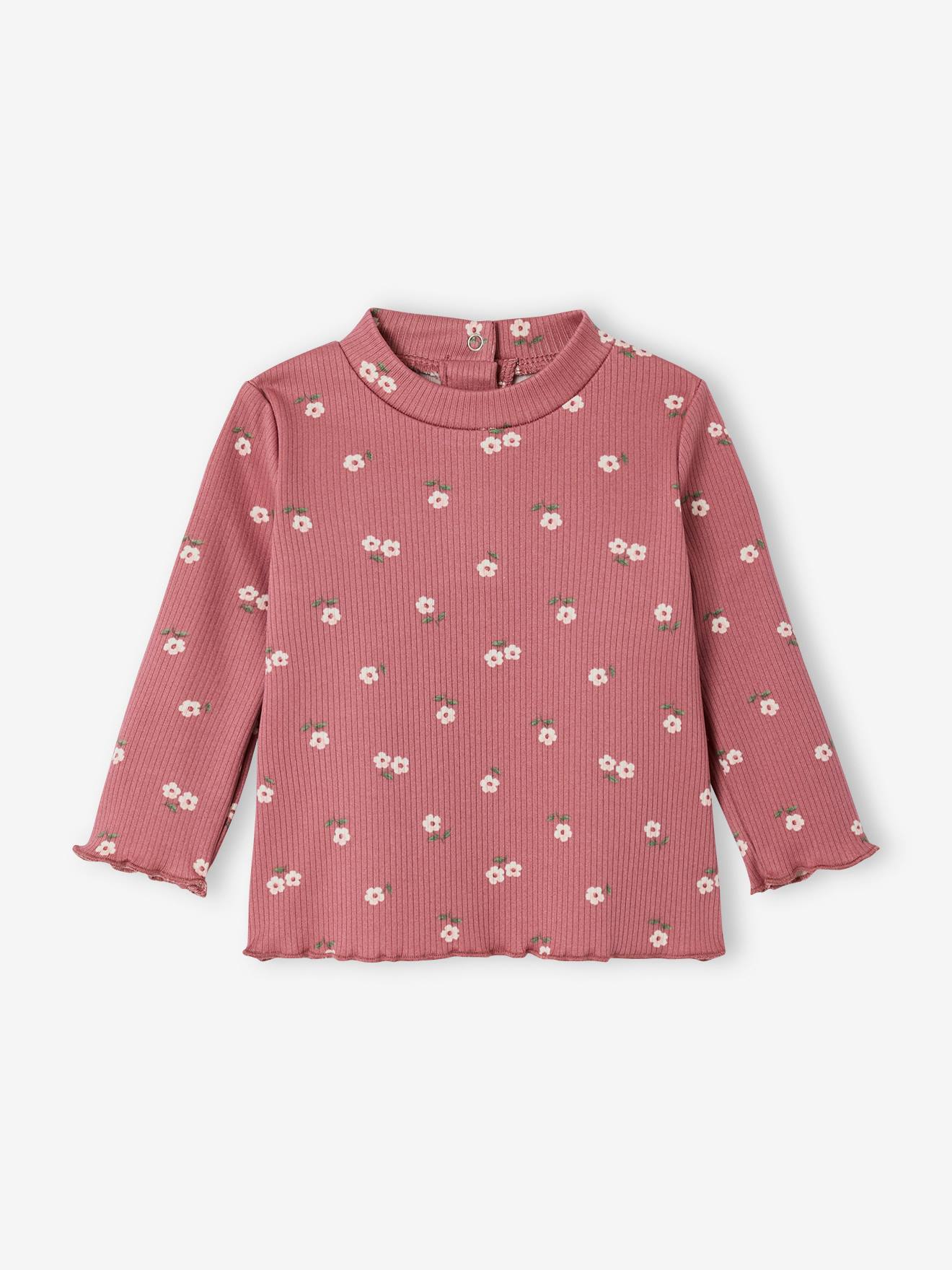 T-shirt bébé imprimé manches longues vieux rose