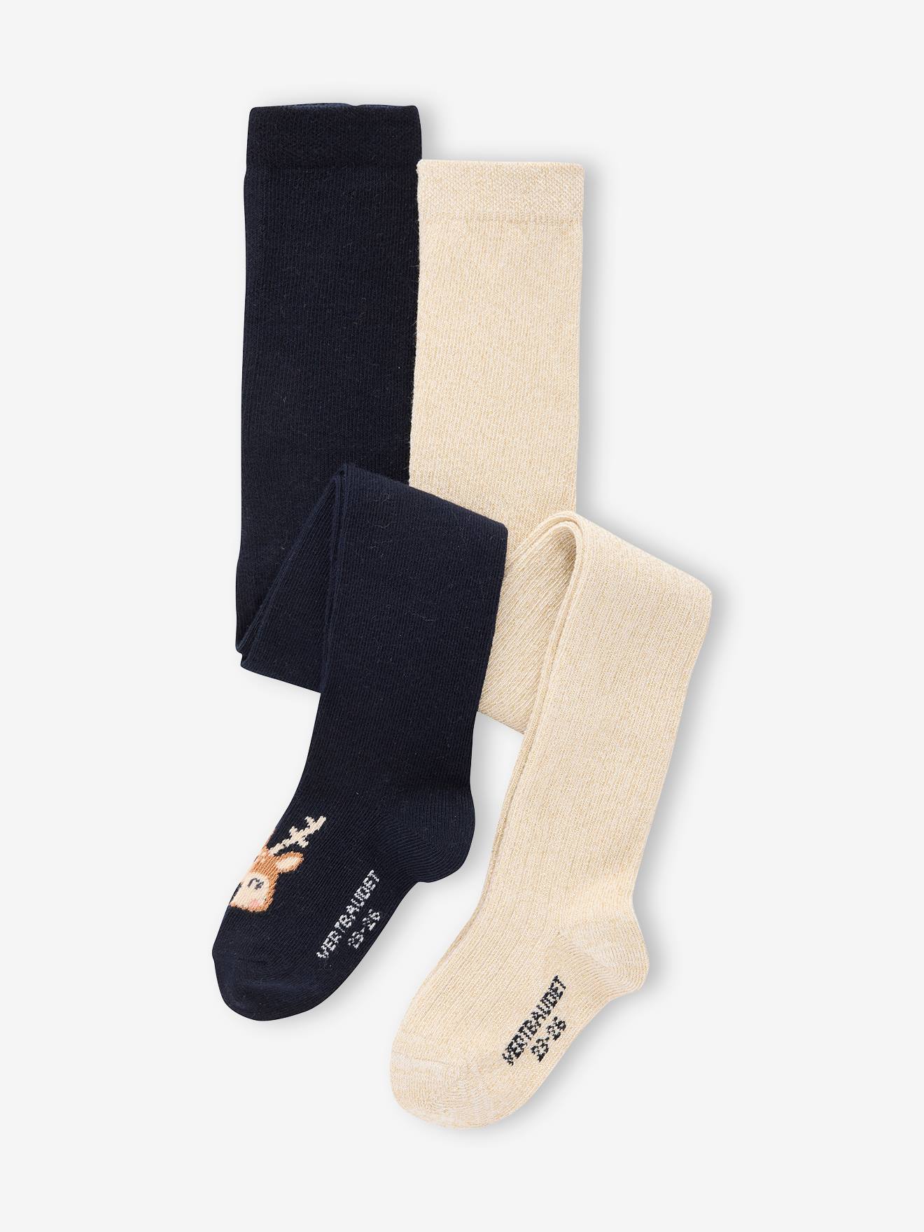 Lot de 2 paires de collants Noël bébé fille marine