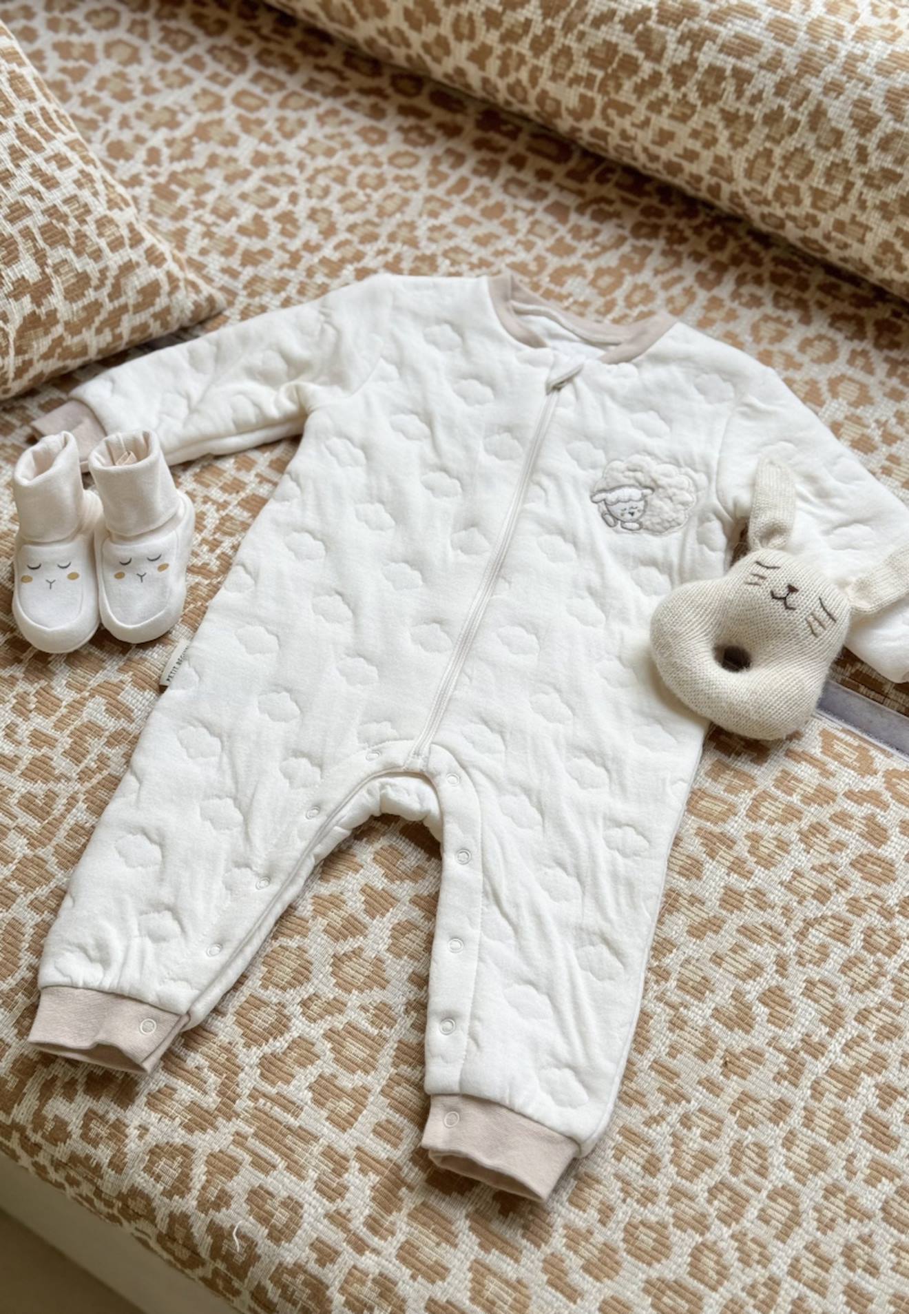 Combinaison Bébé En Molleton Et Chaussons Câlins Ecru
