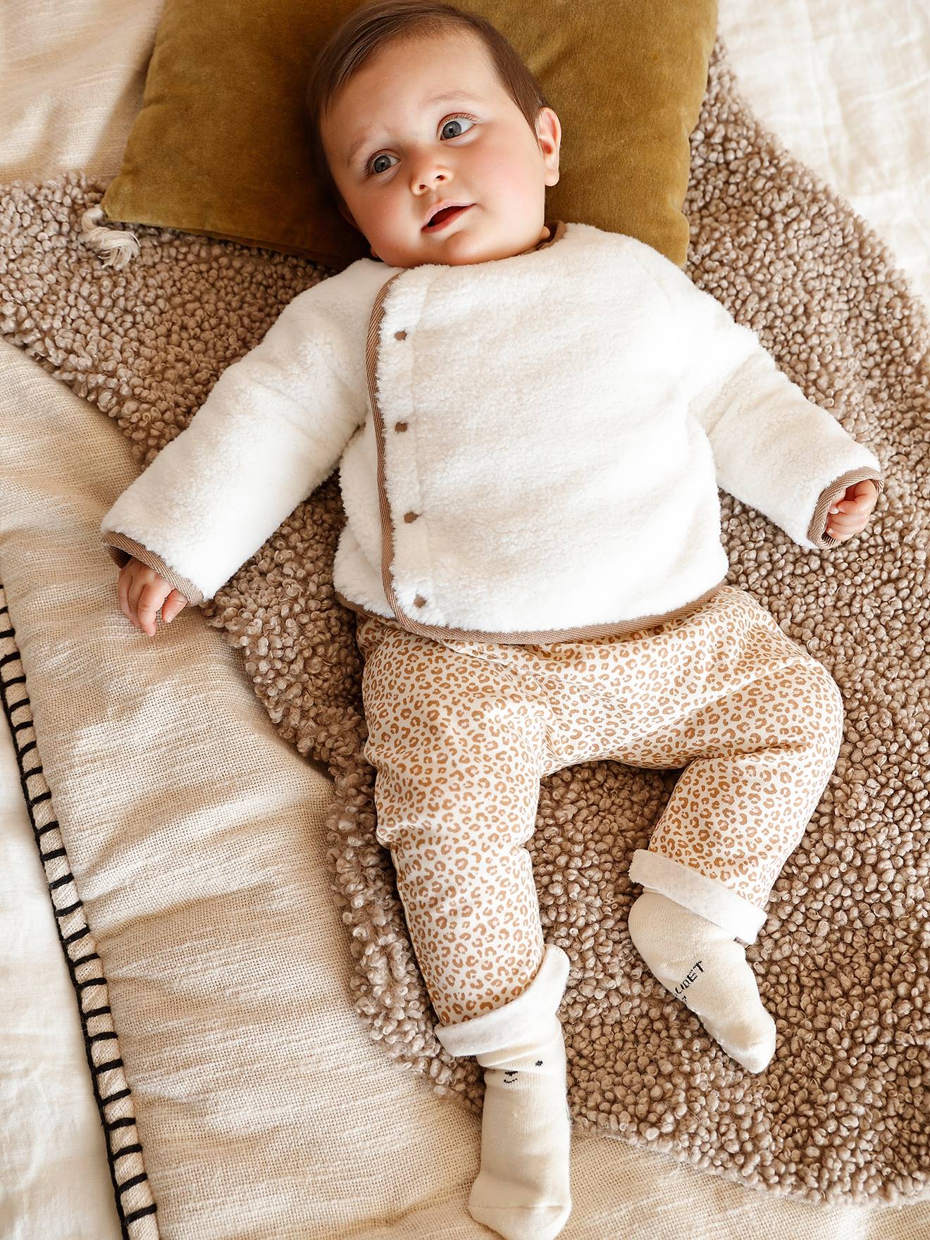 Pantalon naissance molleton imprimé léopard