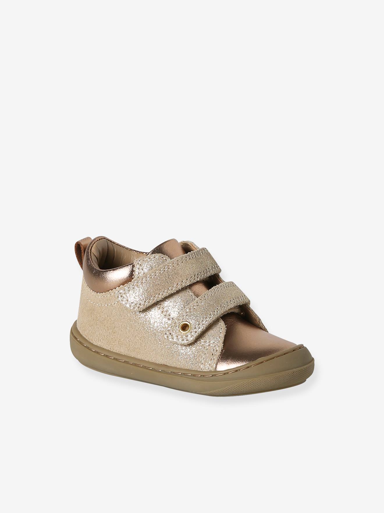 Bottillons scratchés cuir souple bébé premiers pas or
