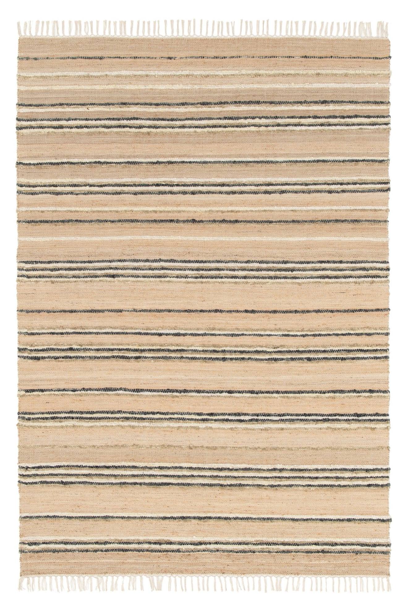 Tapis Rayé Fait Main En Laine Et Jute Raj Beige