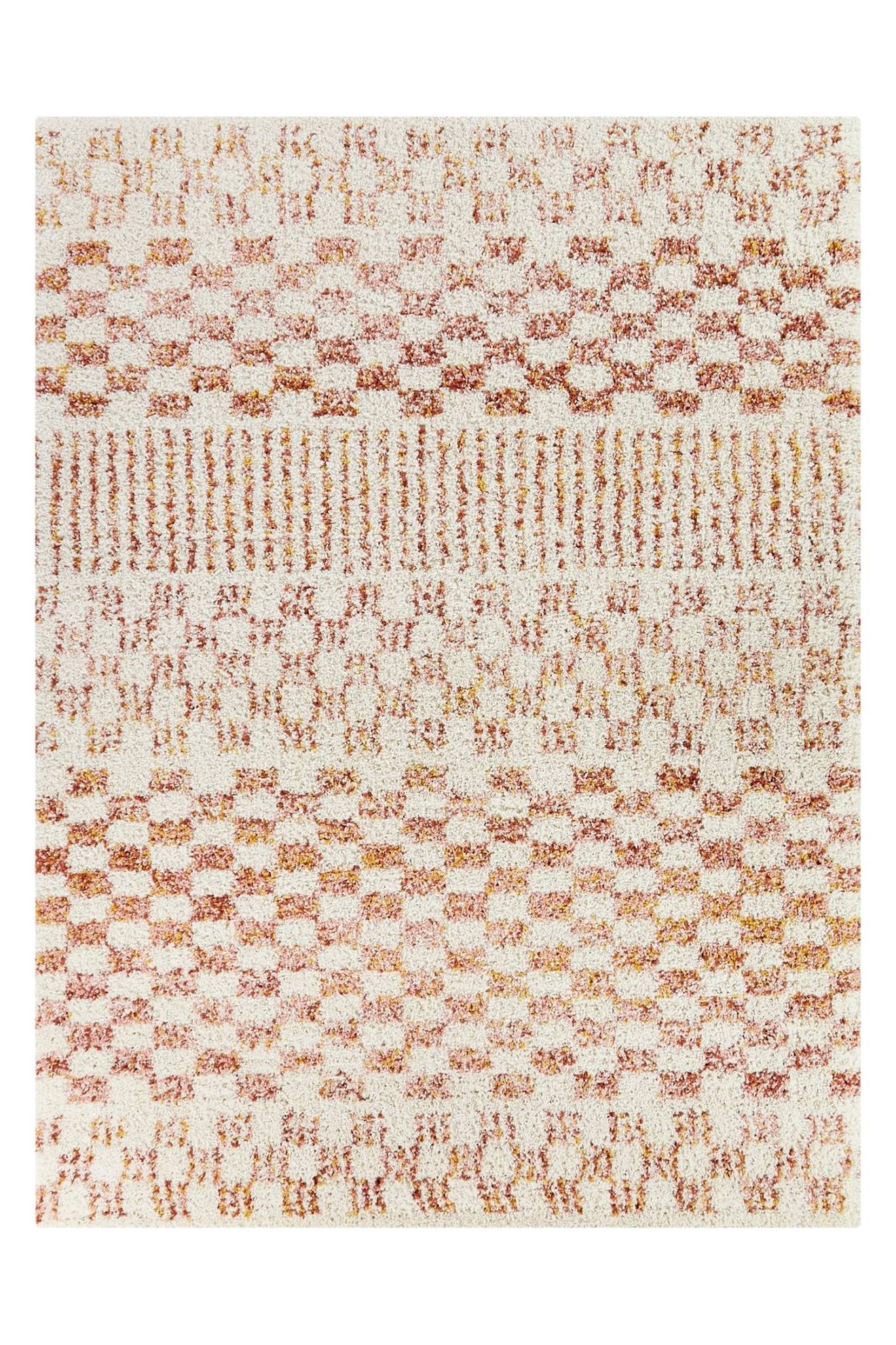 Tapis Shaggy Poils Longs Motif Contemporain Boho Terracotta