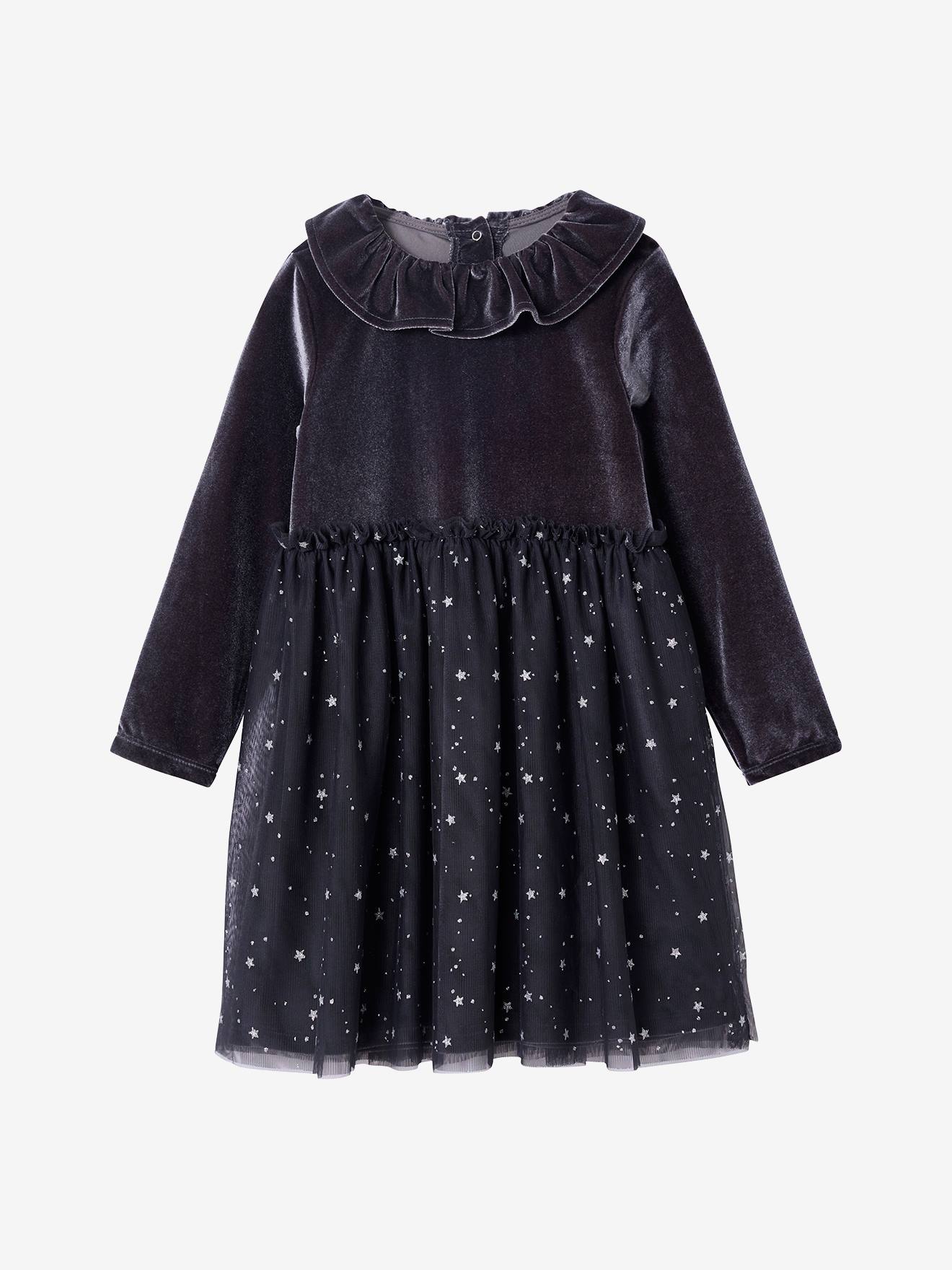 Robe fille noël velours tulle étoilé anthracite