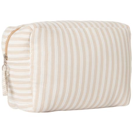 Bb&Co - Trousse De Toilette Gaze De Coton Rayé Vert De Gris Beige, Blanc