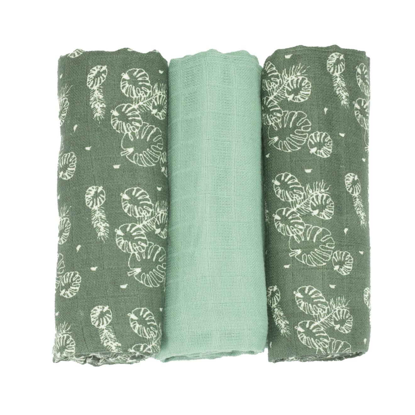 Lot De 3 Langes Bébé Motif Feuilles Vert